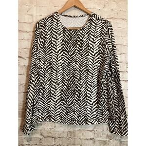 Kim Rogers Top Womens XL Chocolate Brown Animal Print Cotton Stretch Long Sleeve